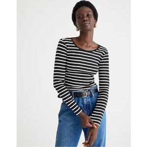 J. Crew Stripe Vintage Cape Stripe Black Rib Long Sleeve Crewneck T-Shirt